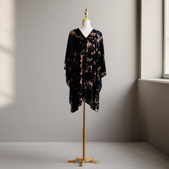 0108/ Black Brown Tie Dye , Short Kaftan - Picture 1 of 9